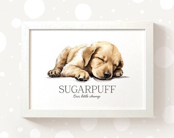 Personalized Labrador Art Print: Sleeping Puppy, Dog Lover Gift