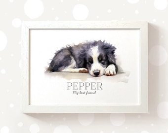 Gepersonaliseerde border collie-kunstprint: cadeau hondenliefhebber