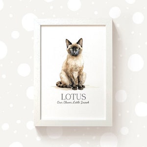 Personalised Siamese Cat Art Print - Mothers Day Gifts for Cat Moms, Cat Dad Housewarming Present with Name and Message, O1