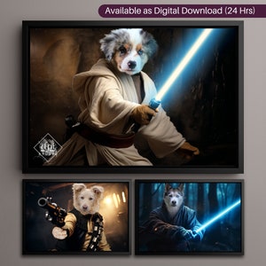 Custom Jedi Pet Portrait, Star Wars Fan Art, Dog Cat Painting, Luke Skywalker Digital Portrait, Fun Pet Lover Gift, Portrait from Photo