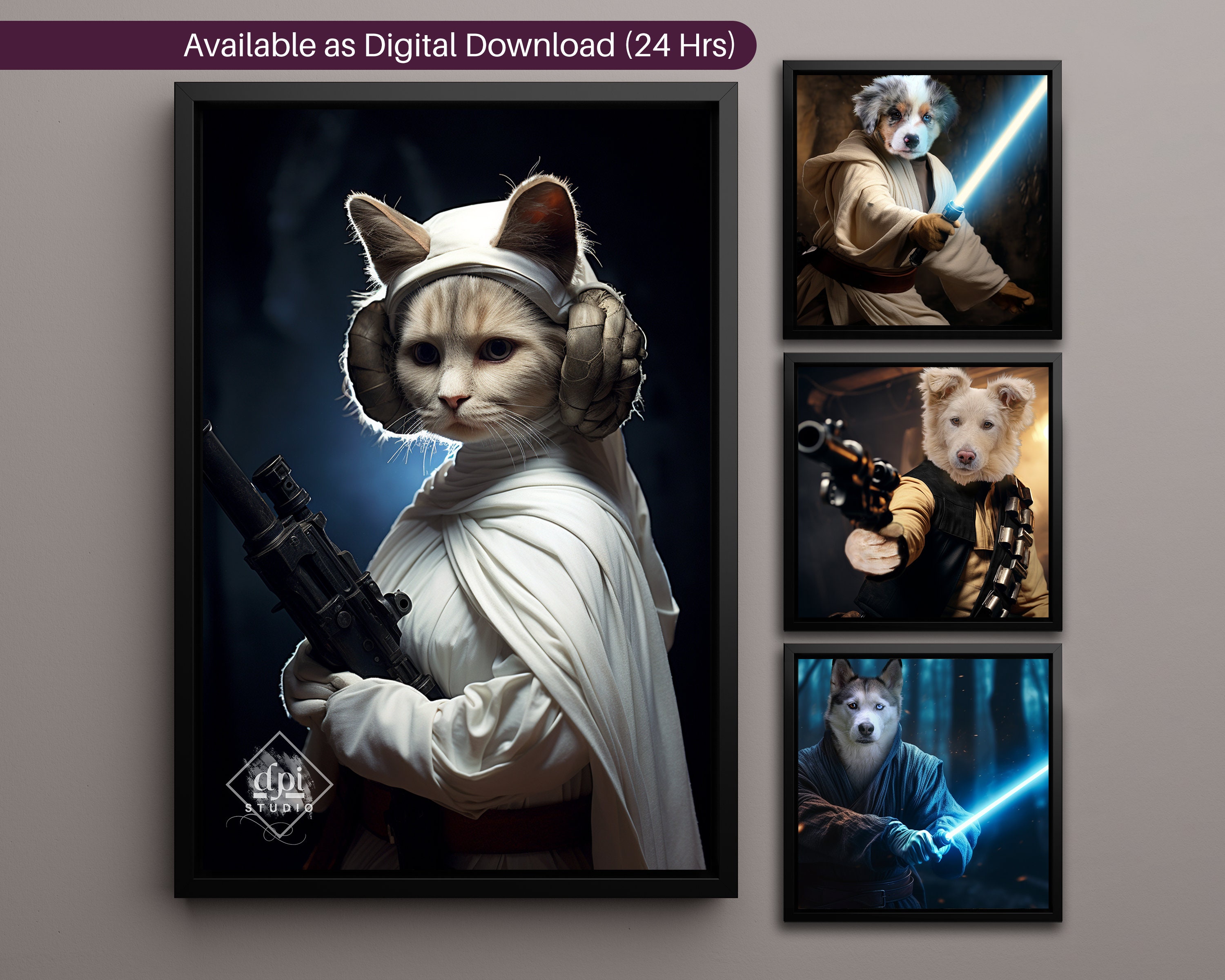 Custom Star Wars Pet Portrait Jedi Princess Leia Yoda 