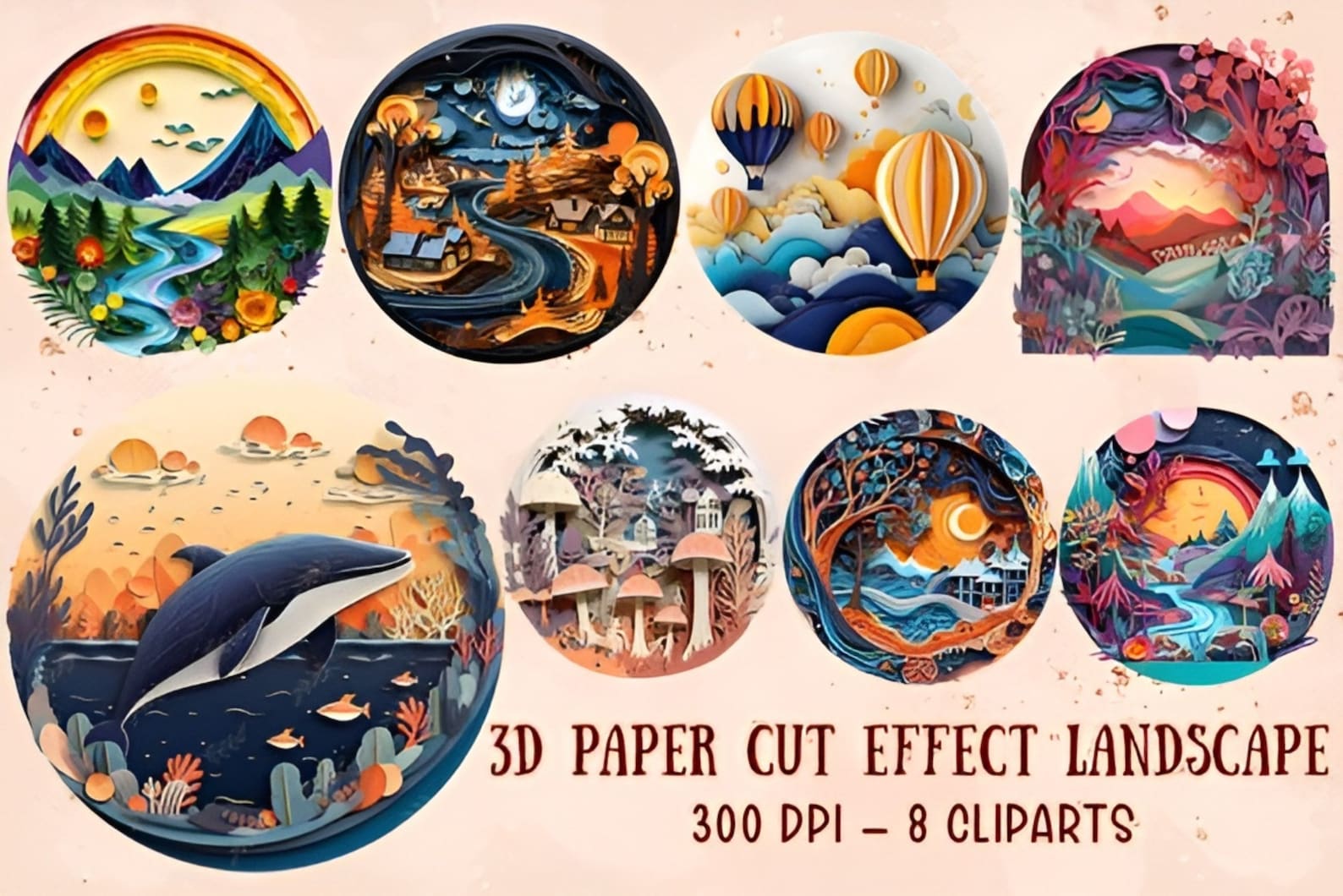 Paper Cut Rffect 3D Paper Cut Effect Landscape Cliparts - Etsy