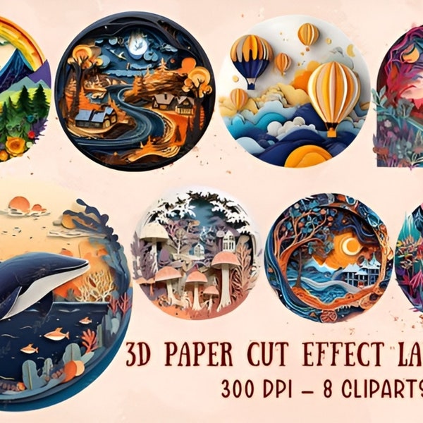 3D Paper Cut Effect Landscape Cliparts