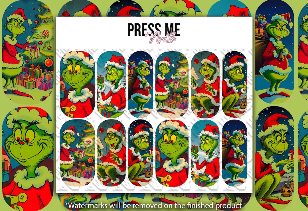 Grinch Waterslide Nail Decals L Nail Wraps L Nail Strips L Etsy
