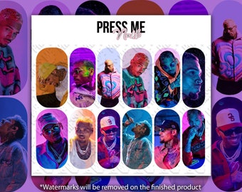 Chris Brown Breezy Colorful Nail Decals l Nail Wraps l Nail Strips l Water Nail Decals l Nail Tech