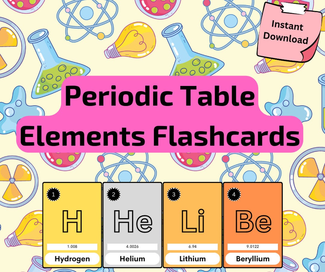 Chemistry Periodic Table Flashcards Set, Printable Downloadable Cards, Printable Flashcards