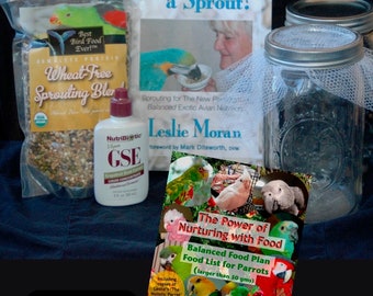 Organic Parrot Food --Complete Sprouting Kit- Original Blend - Balanced Food Plan - BEST BIRDFOOD EVER!