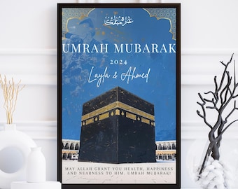 Gepersonaliseerde print Umrah Mubarak, gepersonaliseerde Hajj Mubarak-print, custom umrah Hajj-cadeau, gepersonaliseerde muurafdruk Kaaba Mekka, Hajj, umrah