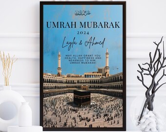 Gepersonaliseerde print Umrah Mubarak, gepersonaliseerde Hajj Mubarak-print, custom umrah Hajj-cadeau, gepersonaliseerde muurafdruk Kaaba Mekka, Hajj, umrah