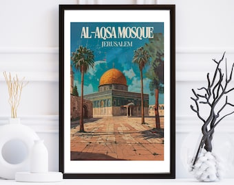 Al-aqsa Mosque wall art, Holy mosque Al-Aqsa wall art print, Palestine, Al-aqsa masjid art, Islamic wall art, Jerusalem mosque retro print