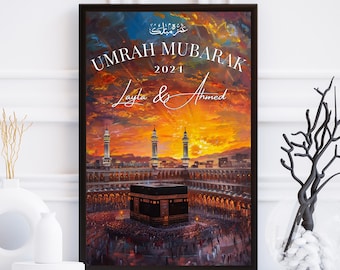 Gepersonaliseerde print Umrah Mubarak, gepersonaliseerde Hajj Mubarak-print, custom umrah Hajj-cadeau, gepersonaliseerde muurafdruk Kaaba Mekka, Hajj, umrah