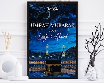 Gepersonaliseerde print Umrah Mubarak, gepersonaliseerde Hajj Mubarak-print, custom umrah Hajj-cadeau, gepersonaliseerde muurafdruk Kaaba Mekka, Hajj, umrah