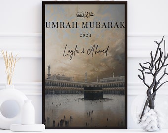 Gepersonaliseerde print Umrah Mubarak, gepersonaliseerde Hajj Mubarak-print, custom umrah Hajj-cadeau, gepersonaliseerde muurafdruk Kaaba Mekka, Hajj, umrah