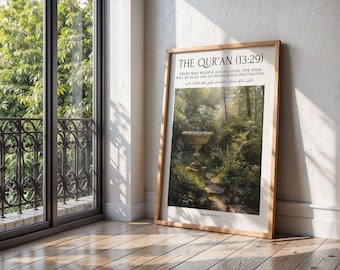 Impresión de arte mural de Surah Ar-Ra'd 13:29 / Póster con versículo del Corán islámico / Decoración del hogar con caligrafía árabe / Regalo musulmán inspirado en la fe