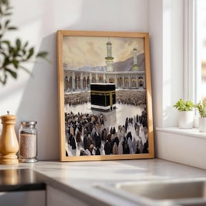 Kaaba Islamic wall art for Muslims, Mecca wall art, Hajj Pilgrimage Poster, Painted poster of Kaaba in Mecca, Umrah gift for muslims