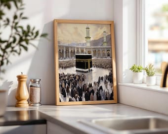 Kaaba Islamic wall art for Muslims, Mecca wall art, Hajj Pilgrimage Poster, Painted poster of Kaaba in Mecca, Umrah gift for muslims