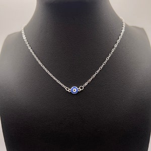 Silver Chain Turkish Dark Blue Evil Eye Necklace, Minimalistic Gold Turkish Eye Necklace, Turkish Eye Pendant, New year protection luck
