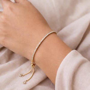 Gold & Rosegold verstellbares Tennisarmband, Zirkonia Armband, zierlicher minimalistischer Schmuck, Brautjungfer Geschenk, stapelbares Armband