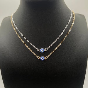 Gold Silver Chain Turkish Dark Blue Evil Eye Necklace, Minimalistic Gold Turkish Eye Necklace, Turkish Eye Pendant, New year protection luck