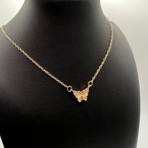 Gold Plated Rhinestone Butterfly Pendant Necklace