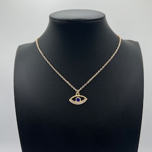 Gold Evil Eye Necklace, Turkish Eye Gold Pendant Choker Necklace, Gold Blue Turkish Eye, Blue Evil Eye, Protection, Good Luck Necklace