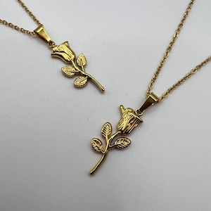 18K Gold Rose Pendant Necklace: Waterproof Floral Chain