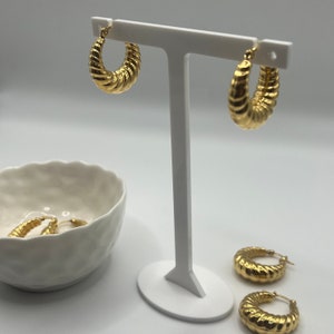 18K Gold Croissant Hoops, Gold Textured Hoops, Waterproof Tarnish Resistant Hoops, Statement Jewellery, Party Hoops, Beach Jewellery