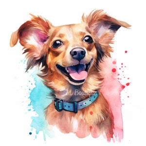 4 Watercolor Long Hair Chihuahua Dachshund Images, .PNG file, Dog Art, Nursery Art, Wall Decor, Chihuahua image, Dachshund Portrait 画像 3