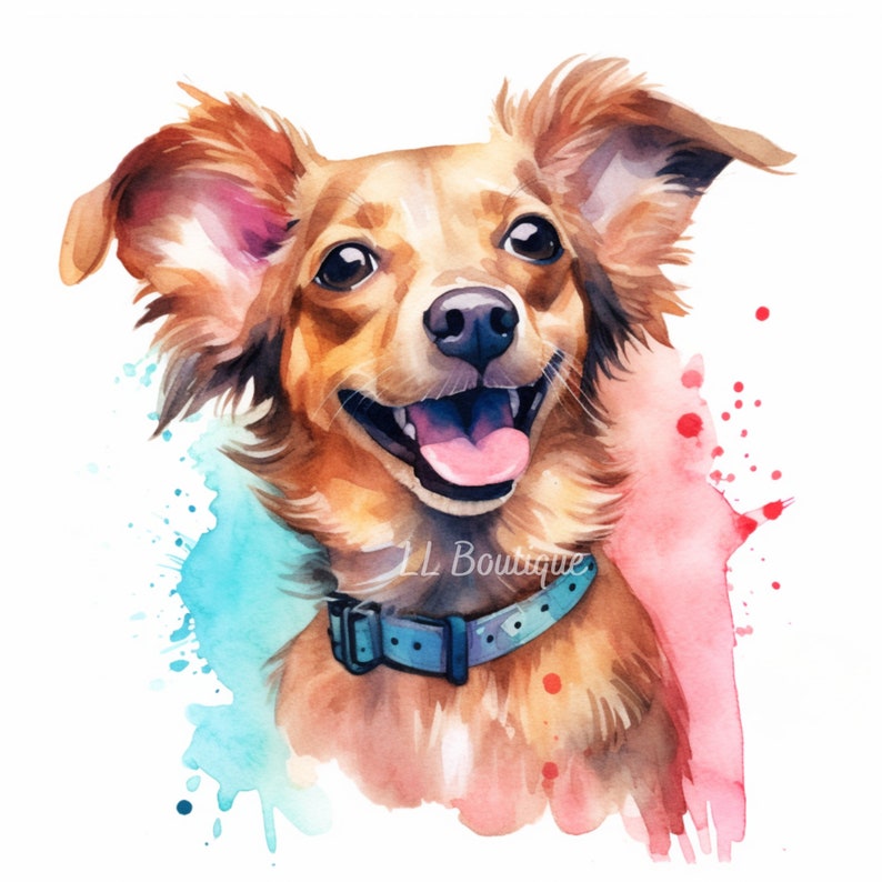 4 Watercolor Long Hair Chihuahua Dachshund Images, .PNG file, Dog Art, Nursery Art, Wall Decor, Chihuahua image, Dachshund Portrait 画像 3
