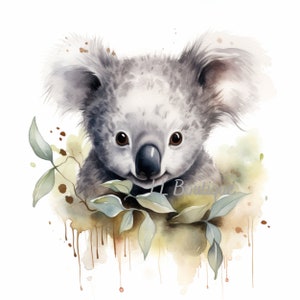 4 Watercolor Woodland Forest Koala Bear Images, .PNG file, Baby Room Art, Nursery Art, Woodland Forest Baby Animal image, Nursery Decor 画像 1