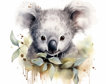 4 Watercolor Woodland Forest Koala Bear Images, .PNG file, Baby Room Art,  Nursery Art, Woodland Forest Baby Animal image, Nursery Decor