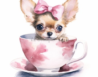 5 Watercolor Chihuahua Puppy Images, Puppy in Tea Cup, .PNG file, Chihuahua Art,  Nursery Art, Wall Decor, Chihuahua Puppy Design