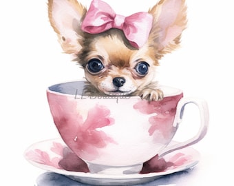 5 Watercolor Chihuahua Puppy Images, Puppy in Tea Cup, .PNG file, Chihuahua Art,  Nursery Art, Wall Decor, Chihuahua Puppy Design