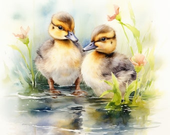 Twin Ducklings, .PNG files, Nursery Art for Twin Boys, Twin Baby Ducks, Twin Boy Art