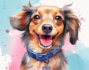 4 Watercolor Long Hair Chihuahua Dachshund Images, .PNG file, Dog Art,  Nursery Art, Wall Decor, Chihuahua image, Dachshund Portrait