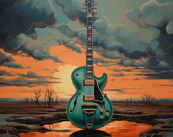 4 Guitar Images Oil Paintings, Poster of a Guitar, Guitar Lover, Bar Decor, Bar Sign