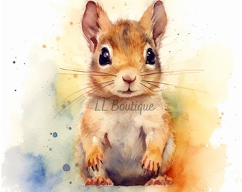 4 Watercolor Woodland Forest Squirrel Images, .PNG file, Baby Room Art, Nursery Art, Woodland Forest Baby Squirrel, Nursery Decor,  POD