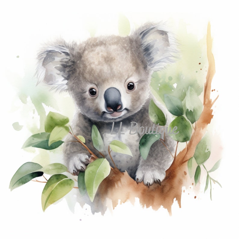 4 Watercolor Woodland Forest Koala Bear Images, .PNG file, Baby Room Art, Nursery Art, Woodland Forest Baby Animal image, Nursery Decor 画像 2