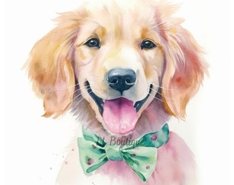 4 Watercolor Golden Retriever Images, .PNG file, Dog Art,  Nursery Art, Wall Decor, Golden Retriever image,Golden Retriever Portrait
