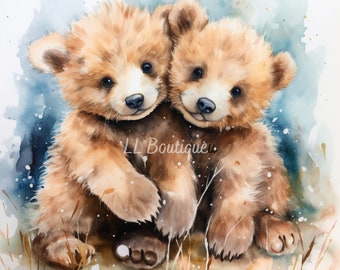 Twin Baby Bears, .PNG files, Nursery Art for Twin Boys, Twin Baby Bears, Twin Boy Art