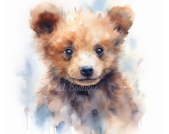 4 Watercolor Woodland Forest Baby Bear Images, .PNG file, Baby Room Art, Nursery Art, Woodland Forest Baby Bear, Nursery Decor,  POD