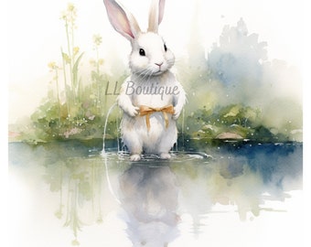 4 Watercolor Woodland Forest Bunny Images, .PNG file, Baby Room Art,  Nursery Art, Woodland Forest Bunny image, Nursery Decor, Nursery, POD