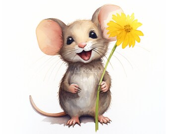 4 Watercolor Woodland Forest Mouse Images, .PNG file, Baby Room Art,  Nursery Art, Woodland Forest Baby Animal image, Nursery Decor,  POD