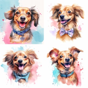 4 Watercolor Long Hair Chihuahua Dachshund Images, .PNG file, Dog Art, Nursery Art, Wall Decor, Chihuahua image, Dachshund Portrait 画像 5