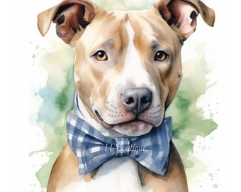 4 Watercolor Pitbull Portrait, .PNG file, Dog Art,  Nursery Art, Wall Decor, Pitbull image, Pitbull Terrier Portrait, Bully Art, American Bu