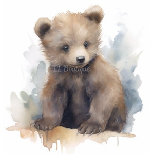 4 Watercolor Woodland Forest Baby Bear Images, .PNG file, Baby Room Art, Nursery Art, Woodland Forest Baby Bear, Nursery Decor, POD image 5