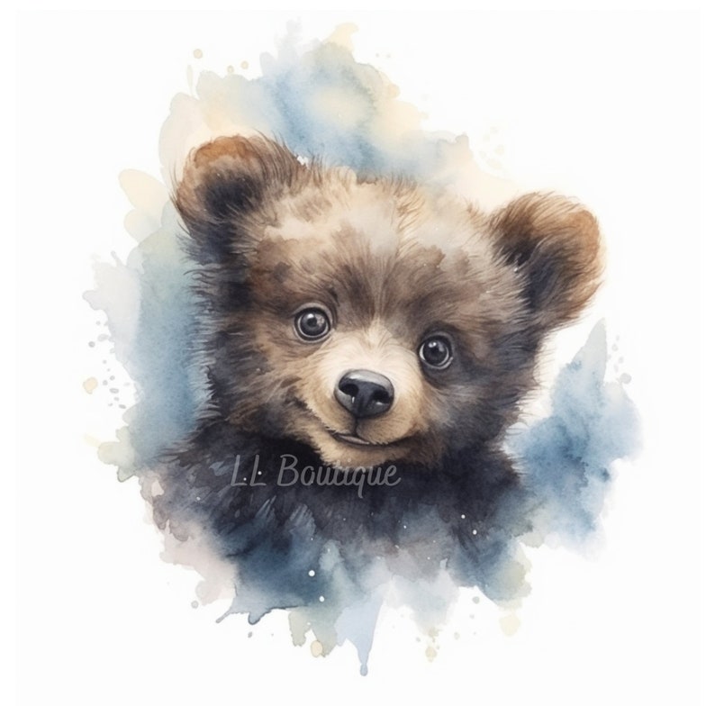 4 Watercolor Woodland Forest Baby Bear Images, .PNG file, Baby Room Art, Nursery Art, Woodland Forest Baby Bear, Nursery Decor, POD image 2