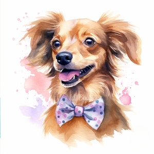 4 Watercolor Long Hair Chihuahua Dachshund Images, .PNG file, Dog Art, Nursery Art, Wall Decor, Chihuahua image, Dachshund Portrait 画像 2