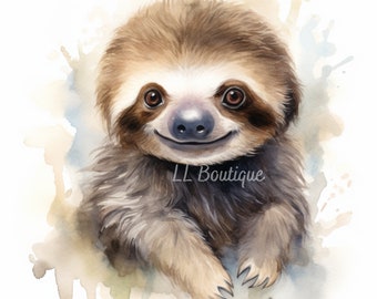 Watercolor Woodland Forest Baby Sloth Images, .PNG file, Baby Room Art,  Nursery Art, Woodland Forest Baby Animal image, Nursery Decor