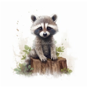 4 Images de raton laveur forêt forêt aquarelle, fichier .PNG, Art de la chambre de bébé, pépinière Art, image de raton laveur forêt forêt, décor de pépinière, POD